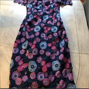 Shoshana Navy Lace Off the Shoulder Dress